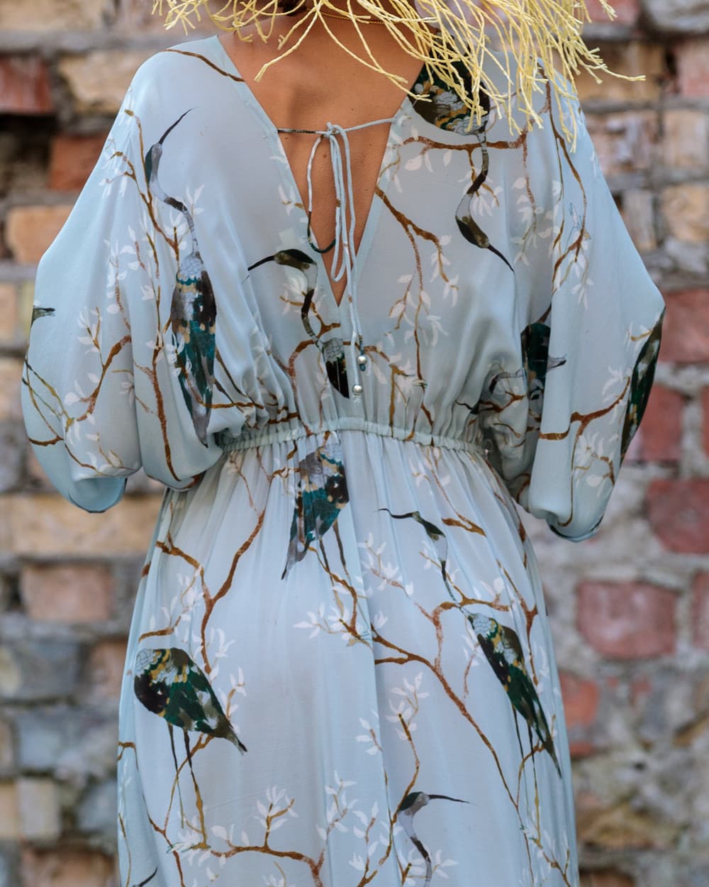 Long Dress in Silk "Cranes"