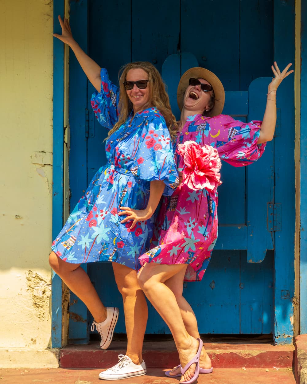 Puff Sleeve Dress in Cotton "Blue Camels"