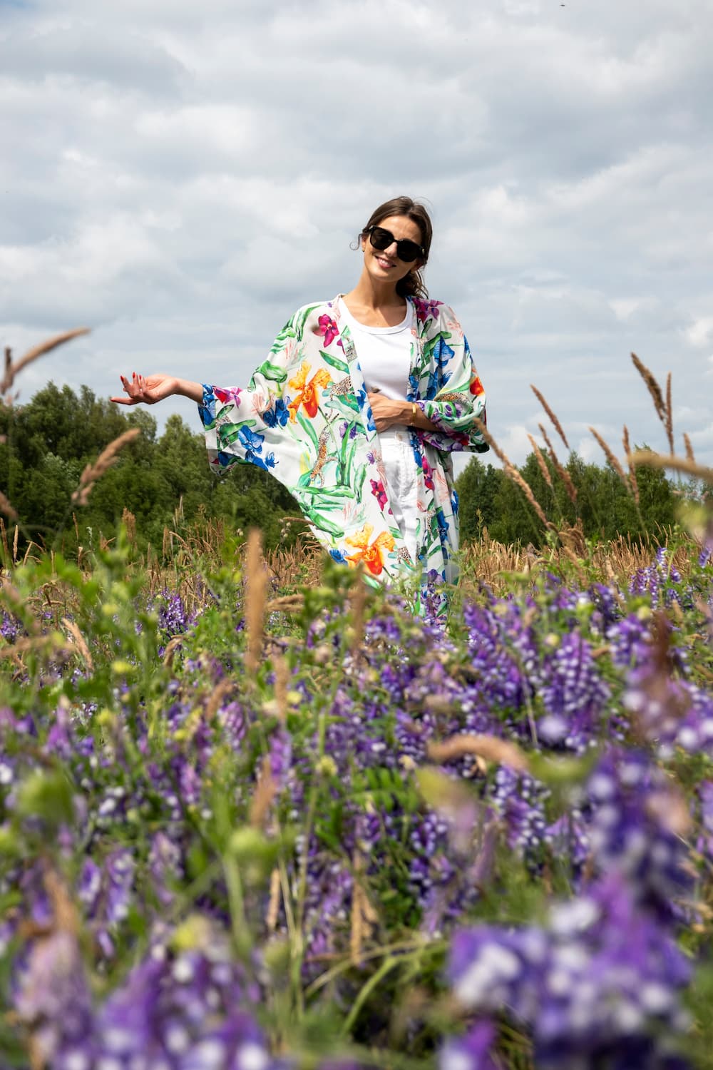 Kimono in Silk "Leo in Flowers" with belt