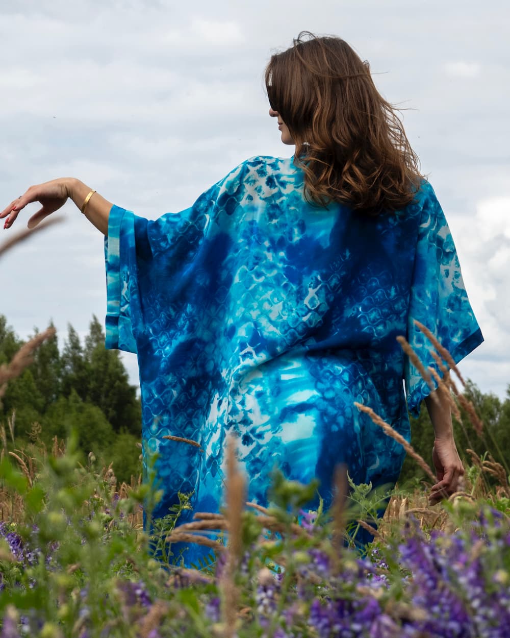 Kimono in Silk "Ink Mermaid Tail" with belt