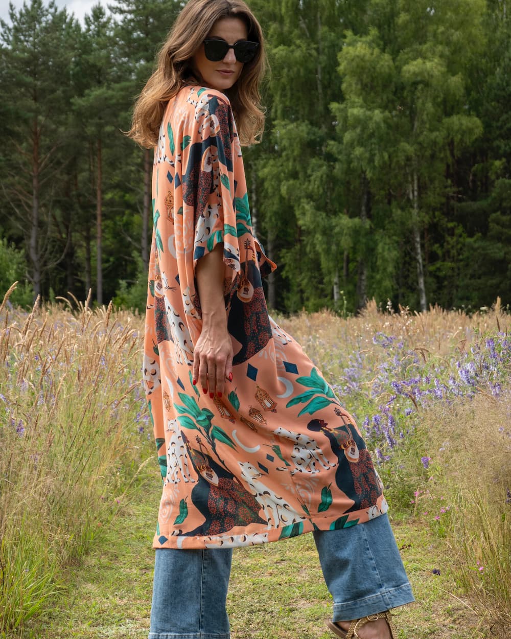 Kimono in Silk "Peach Bedouin Moon" with belt