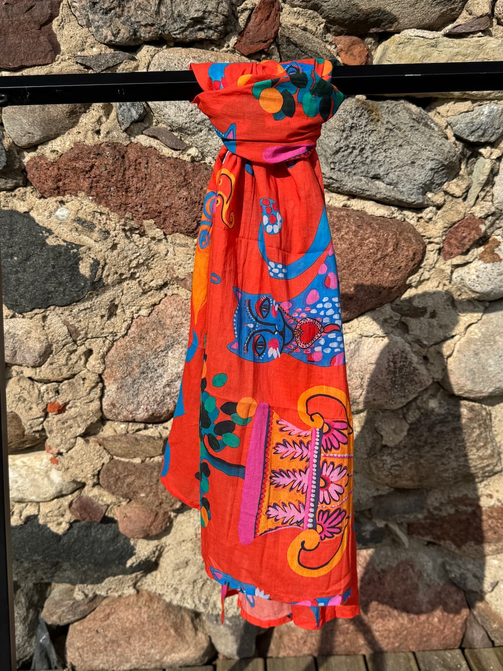 Beach Sarong in Cotton Voile "Red Cats"