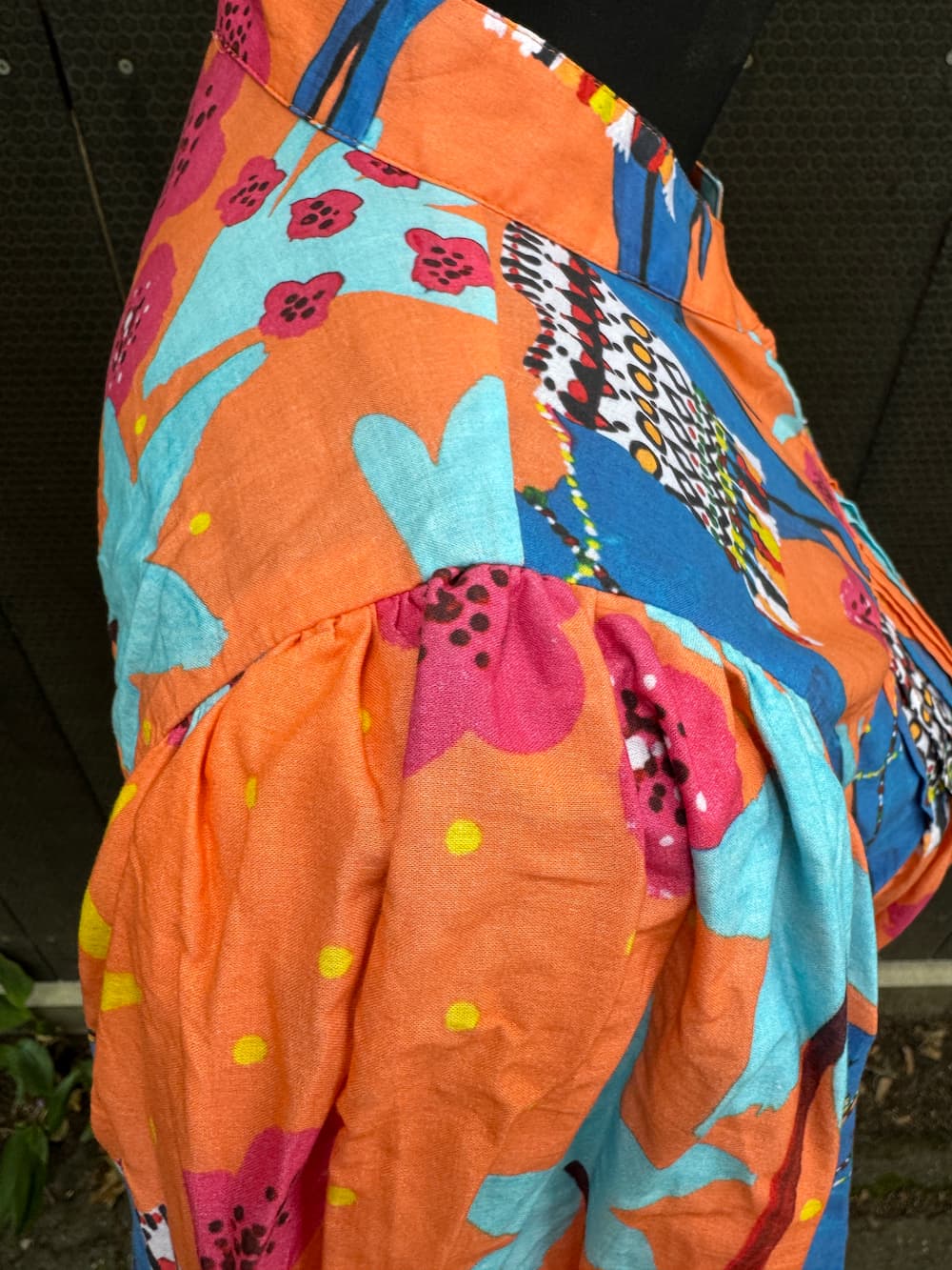 Puff Sleeve Dress in Cotton "Orange Camels"