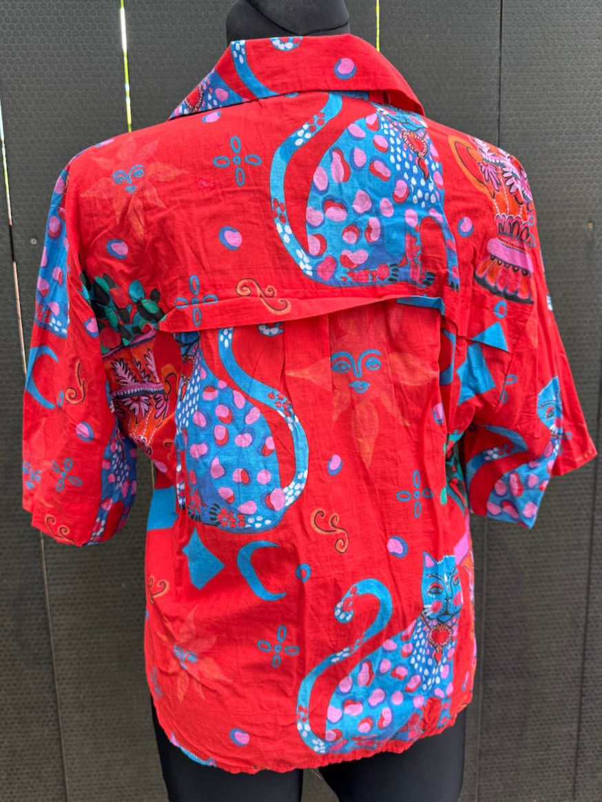 Lounge Top in Cotton "Red Cats"