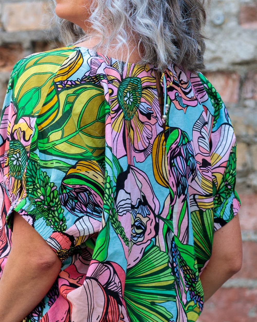 Top in Cotton "Pink Green Flower"