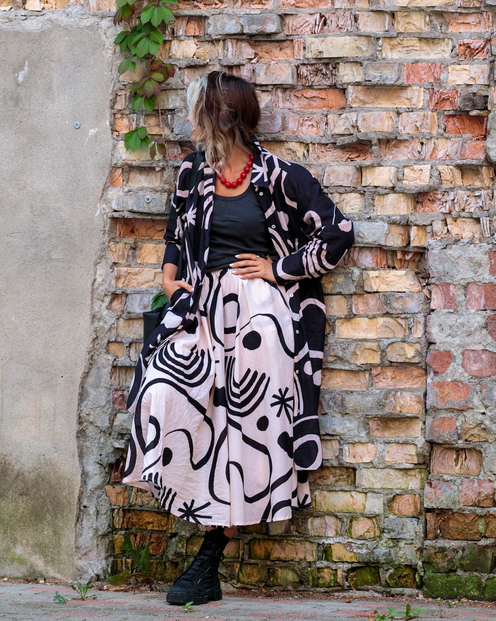 Shirtdress in Cotton "Black with Abstract Stripes"