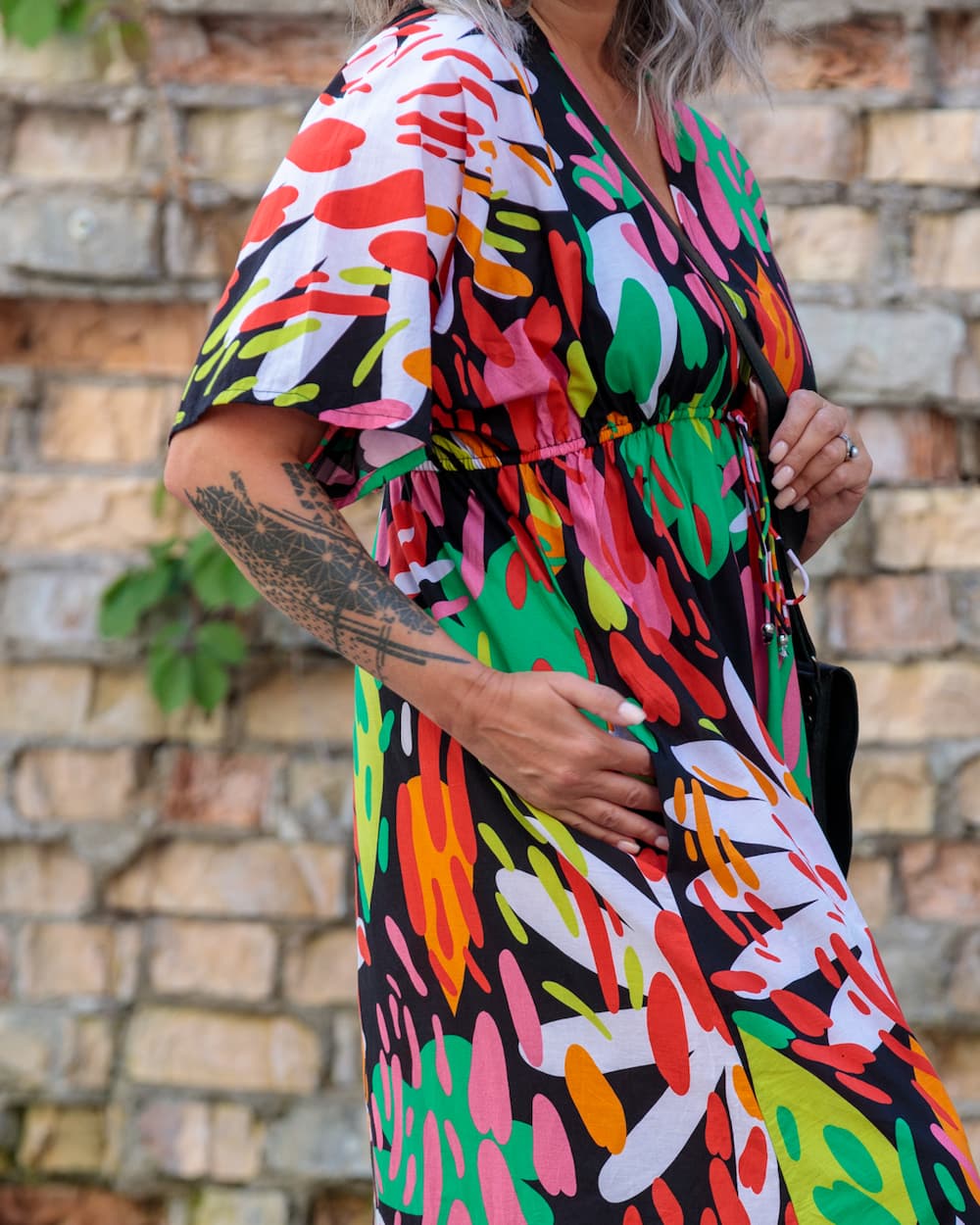 Long Dress in Silk "Bright on Black"