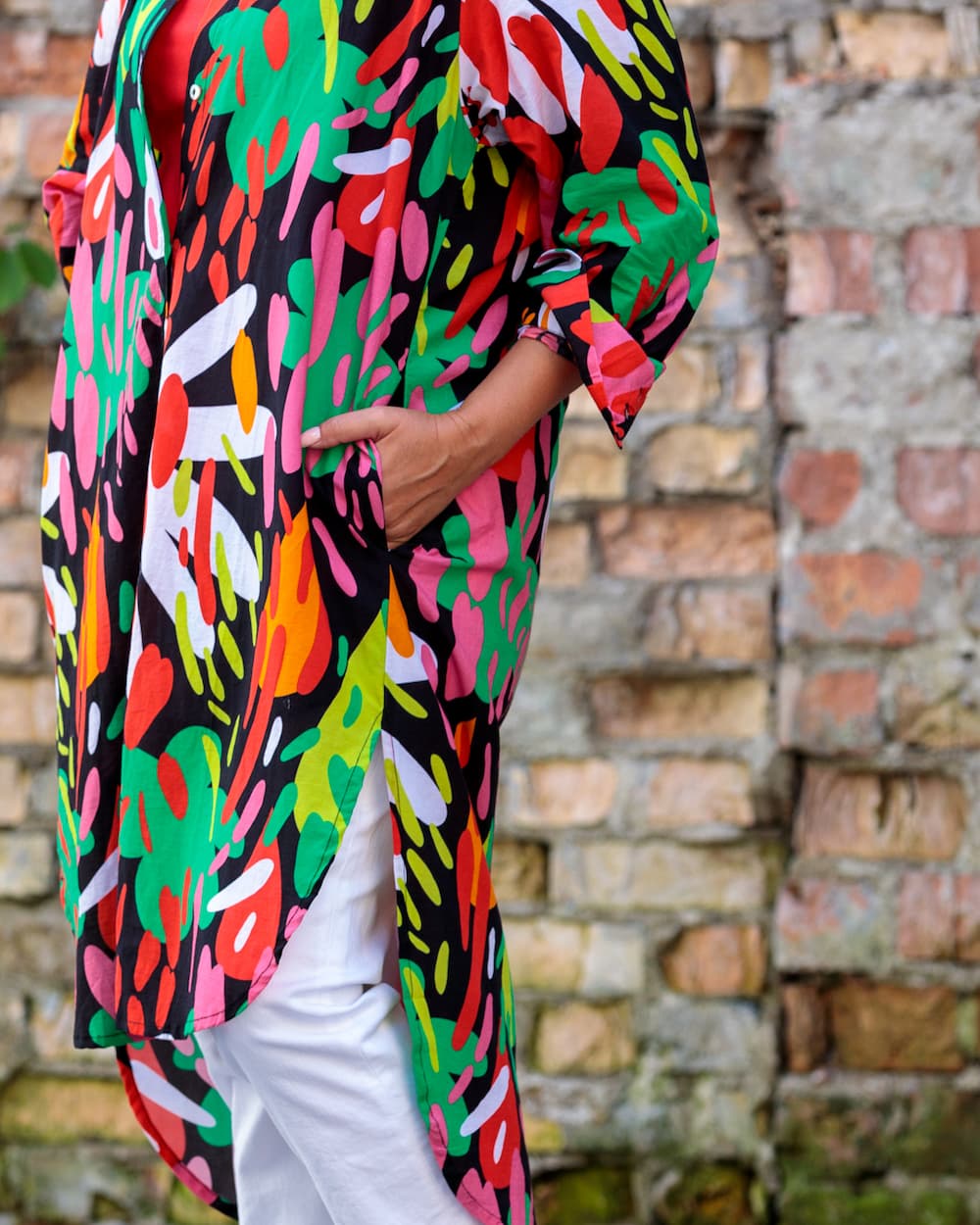 Shirtdress in Cotton "Bright on Black"