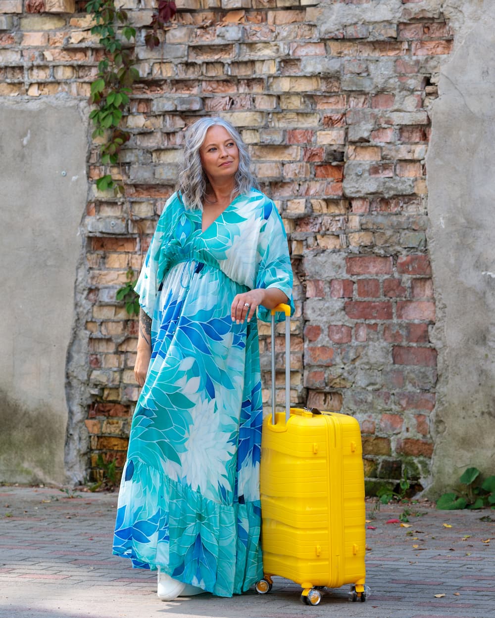 Long Dress in Silk "Aquamarine"