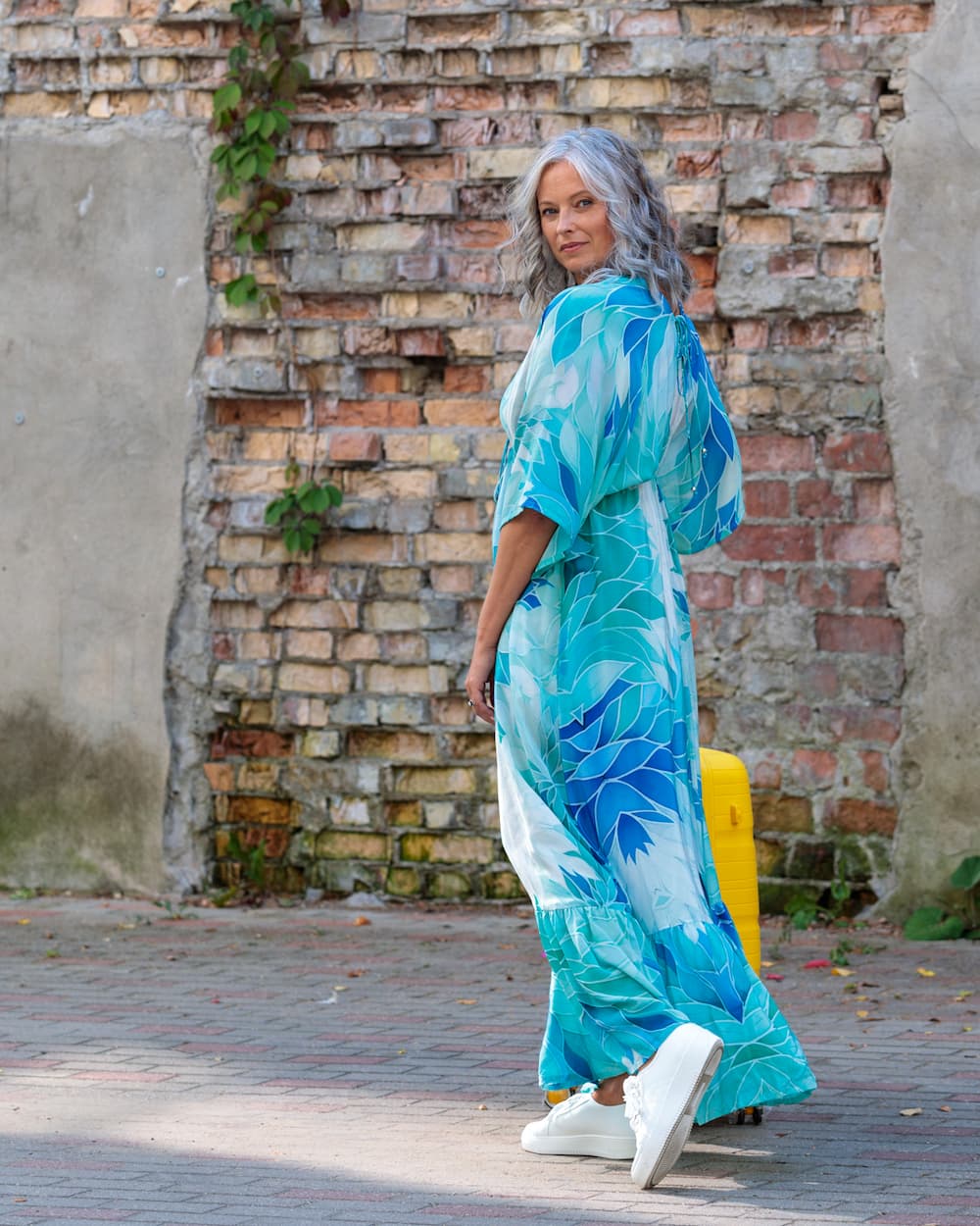 Long Dress in Silk "Aquamarine"