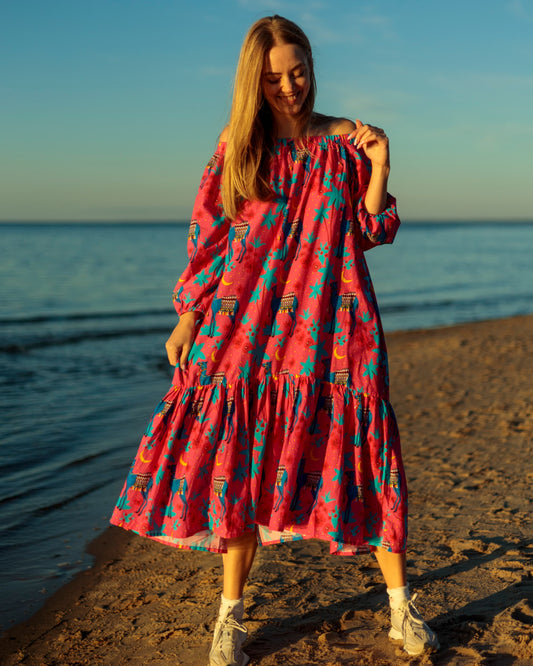 Midi Dress in Cotton "Camels"