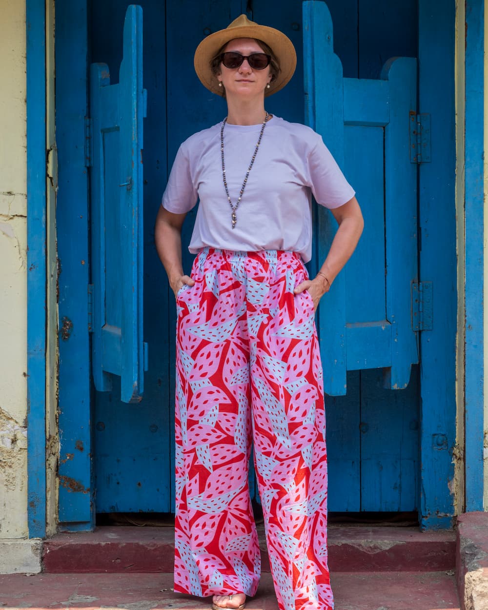 Wide Pants in Cotton "Pink Oshu"