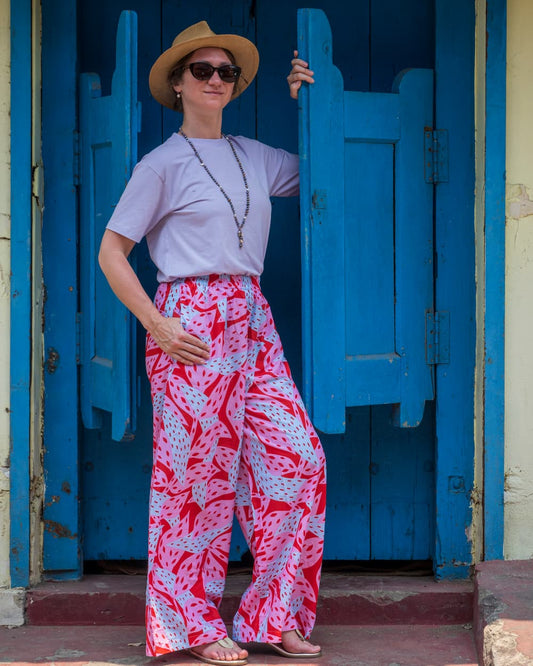 Wide Pants in Cotton "Pink Oshu"