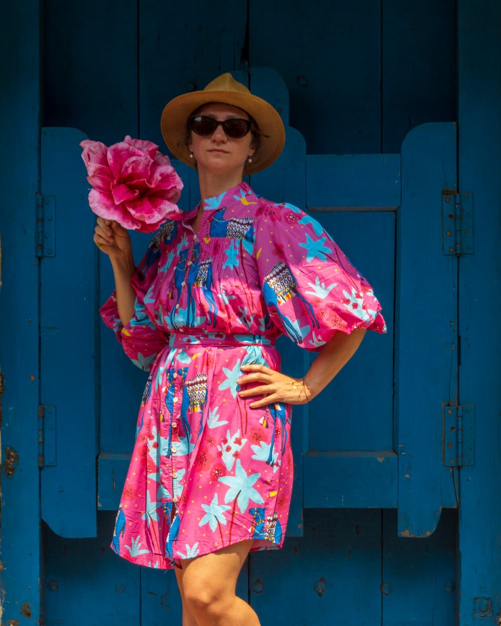 Puff Sleeve Dress in Cotton "Pink Camels"