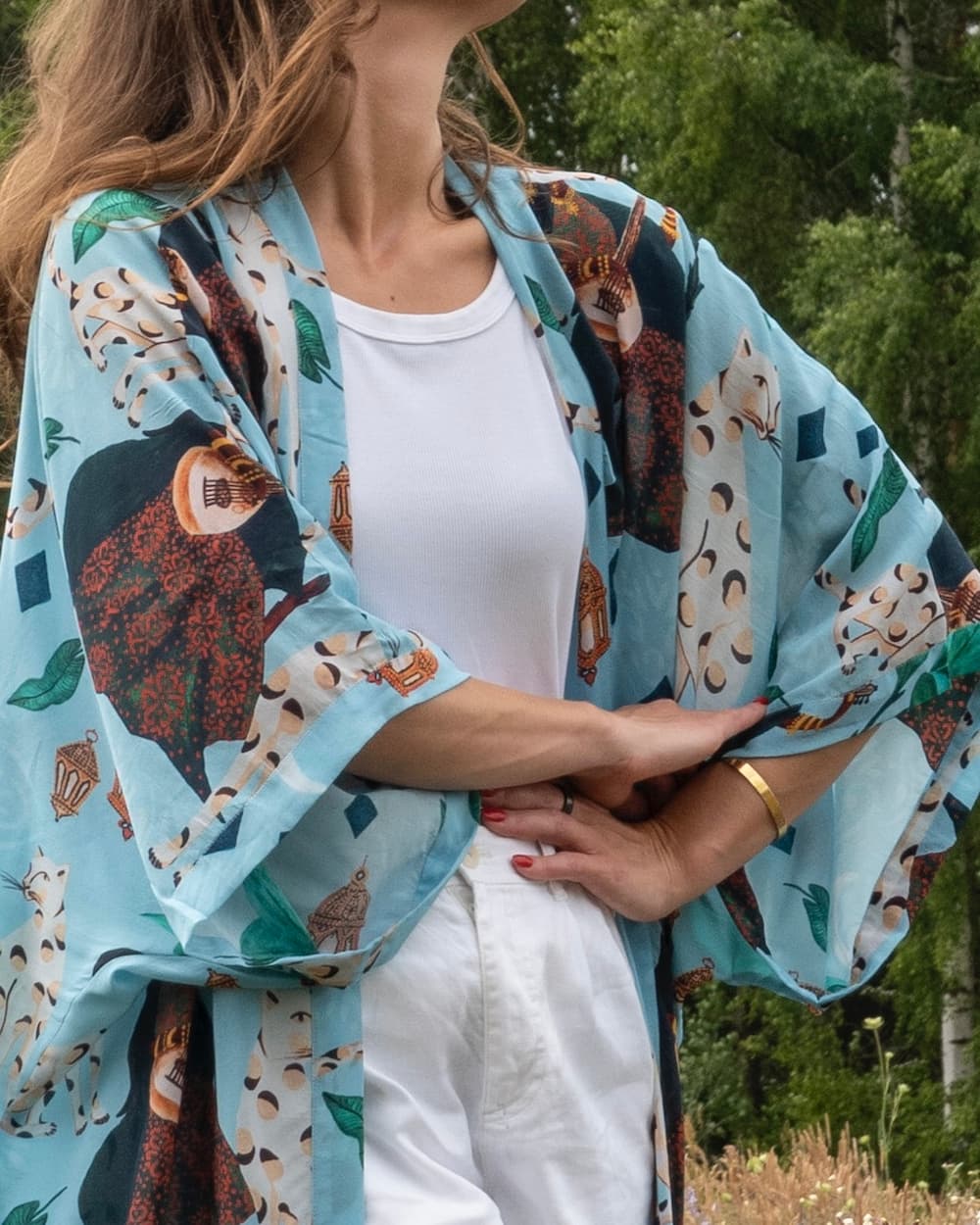 Kimono in Silk "Pale Blue Bedouin Moon" with belt