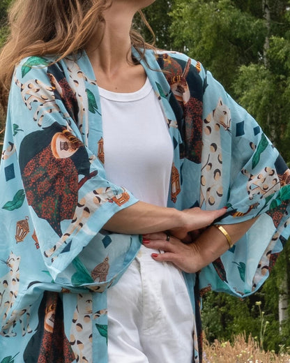 Kimono in Silk "Pale Blue Bedouin Moon" with belt