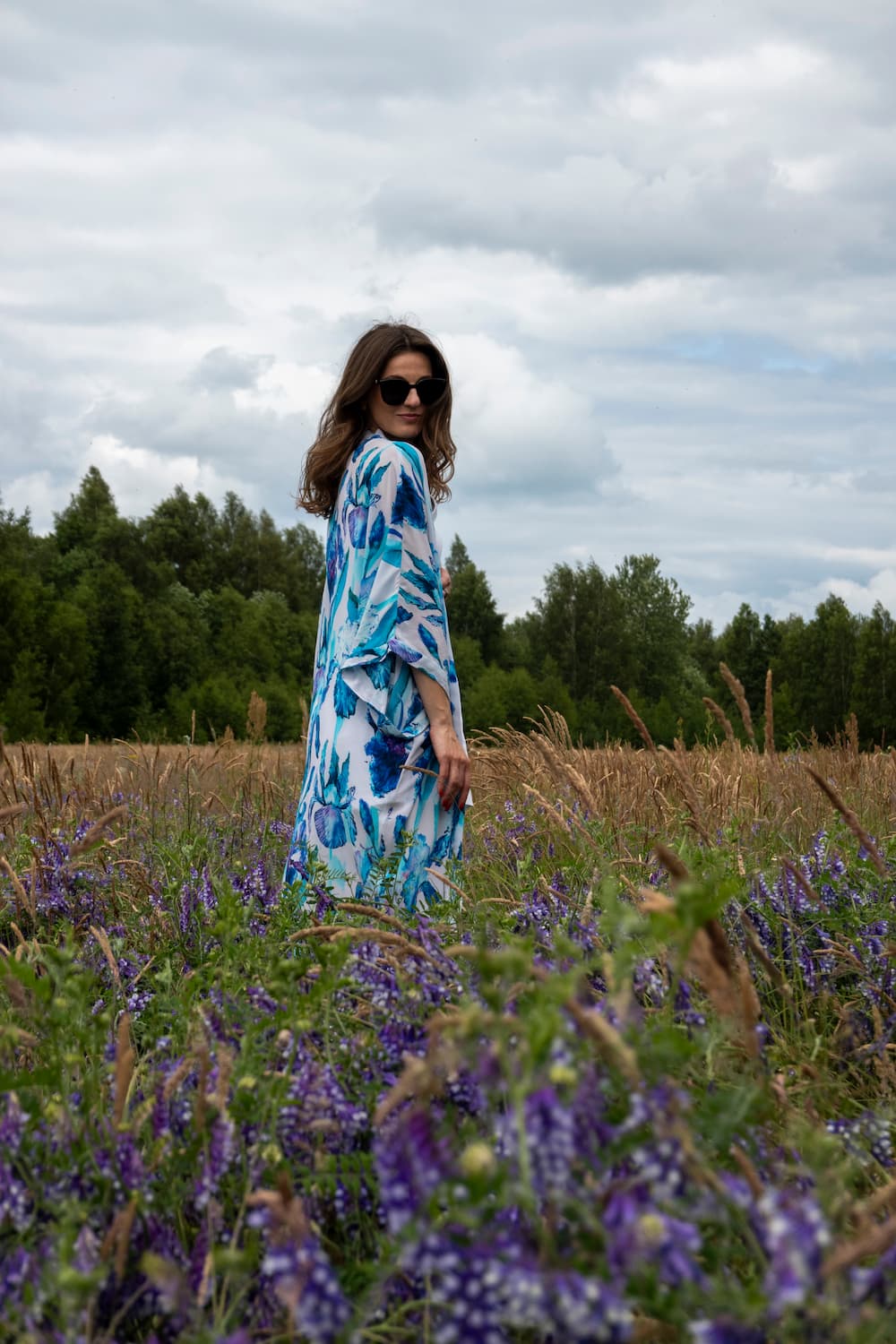 Kimono in Silk "Pastel Iris" with belt