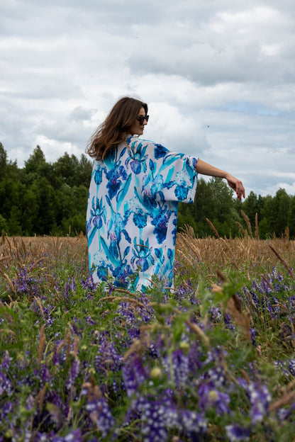 Kimono in Silk "Pastel Iris" with belt