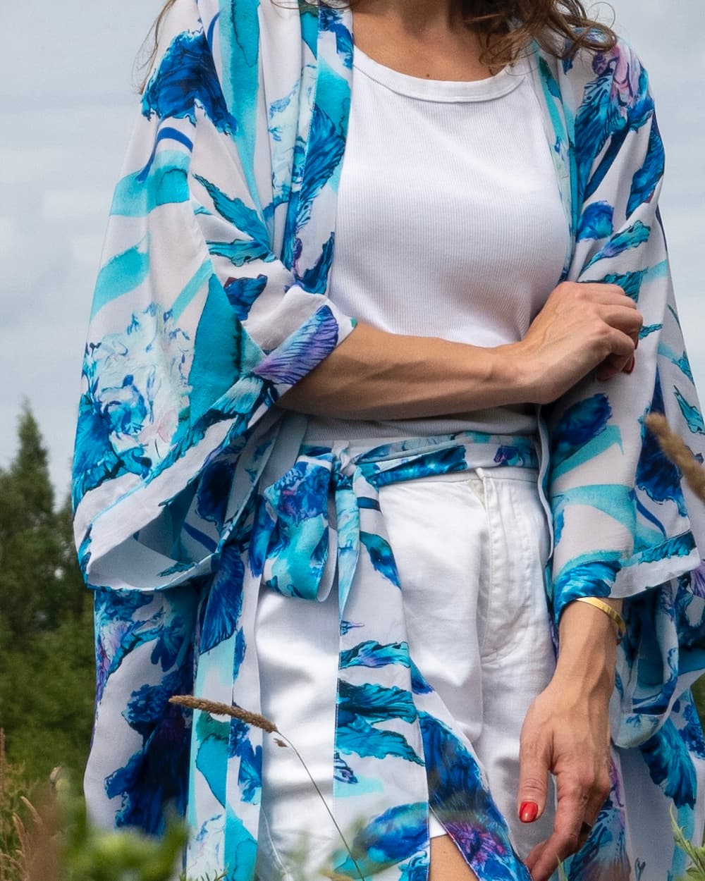 Kimono in Silk "Pastel Iris" with belt