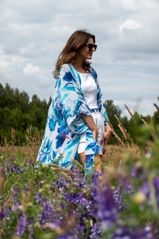 Kimono in Silk "Pastel Iris" with belt