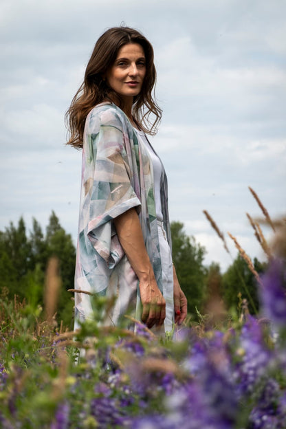 Kimono in Silk "Soft Frost Rose" with belt