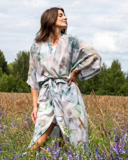 Kimono in Silk "Soft Frost Rose" with belt