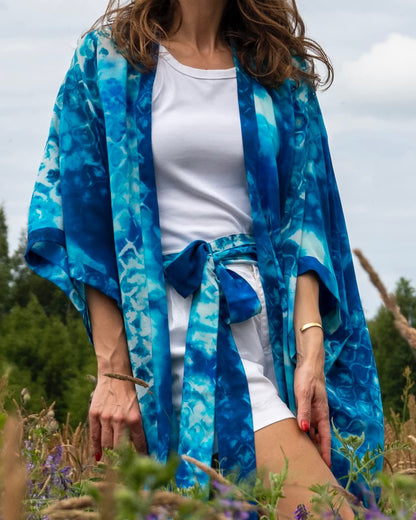 Kimono in Silk "Ink Mermaid Tail" with belt