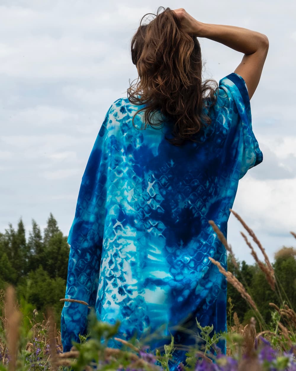 Kimono in Silk "Ink Mermaid Tail" with belt