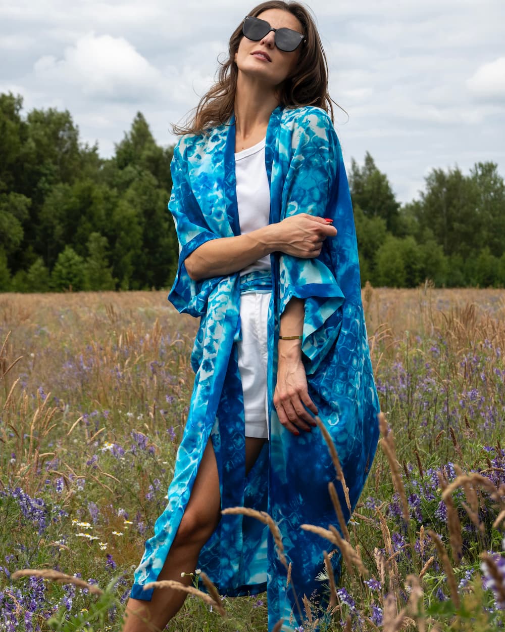 Kimono in Silk "Ink Mermaid Tail" with belt