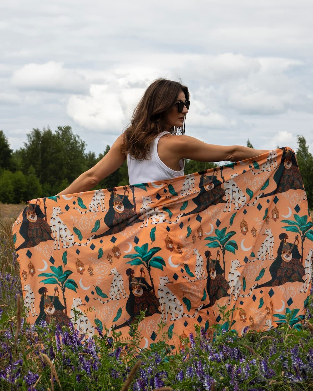 Beach Sarong in Cotton Voile "Peach Bedouin Moon"