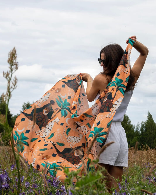 Beach Sarong in Cotton Voile "Peach Bedouin Moon"