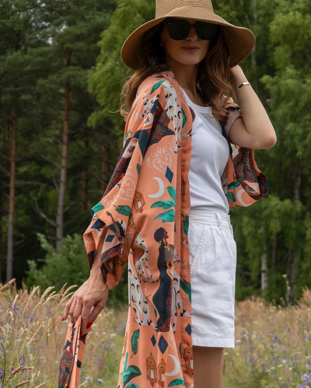 Kimono in Silk "Peach Bedouin Moon" with belt