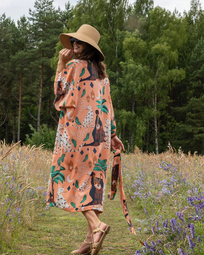 Kimono in Silk "Peach Bedouin Moon" with belt