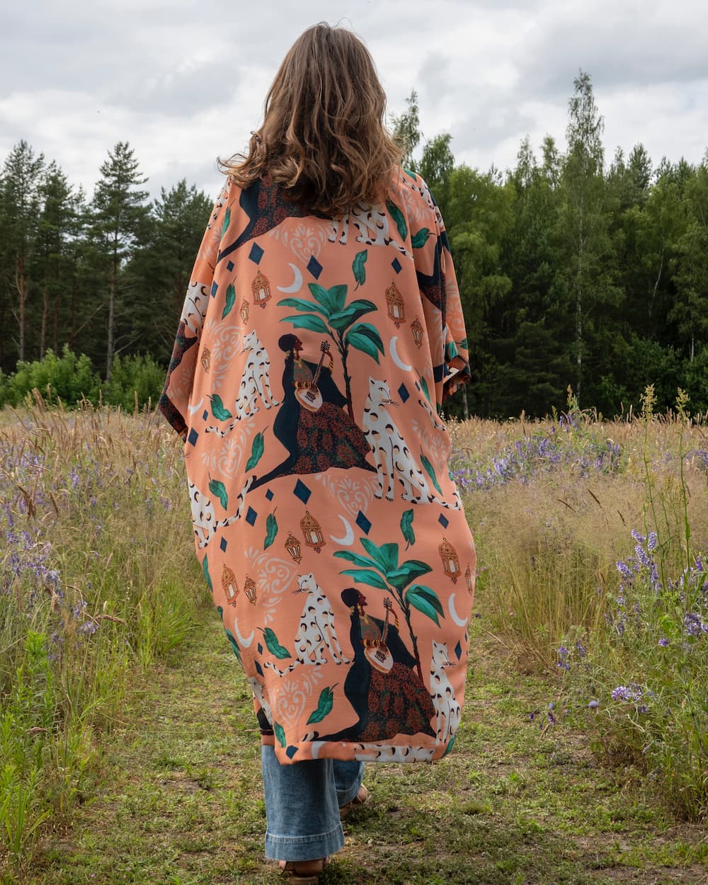 Kimono in Silk "Peach Bedouin Moon" with belt