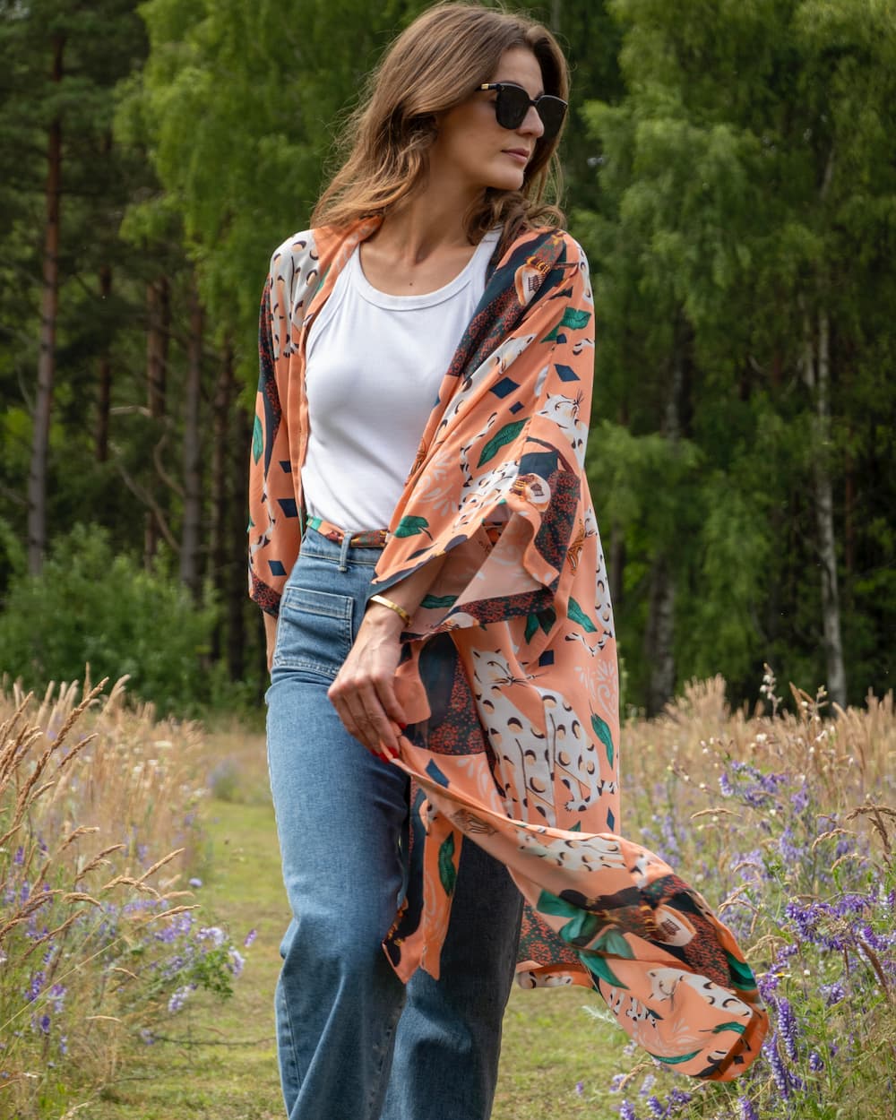 Kimono in Silk "Peach Bedouin Moon" with belt