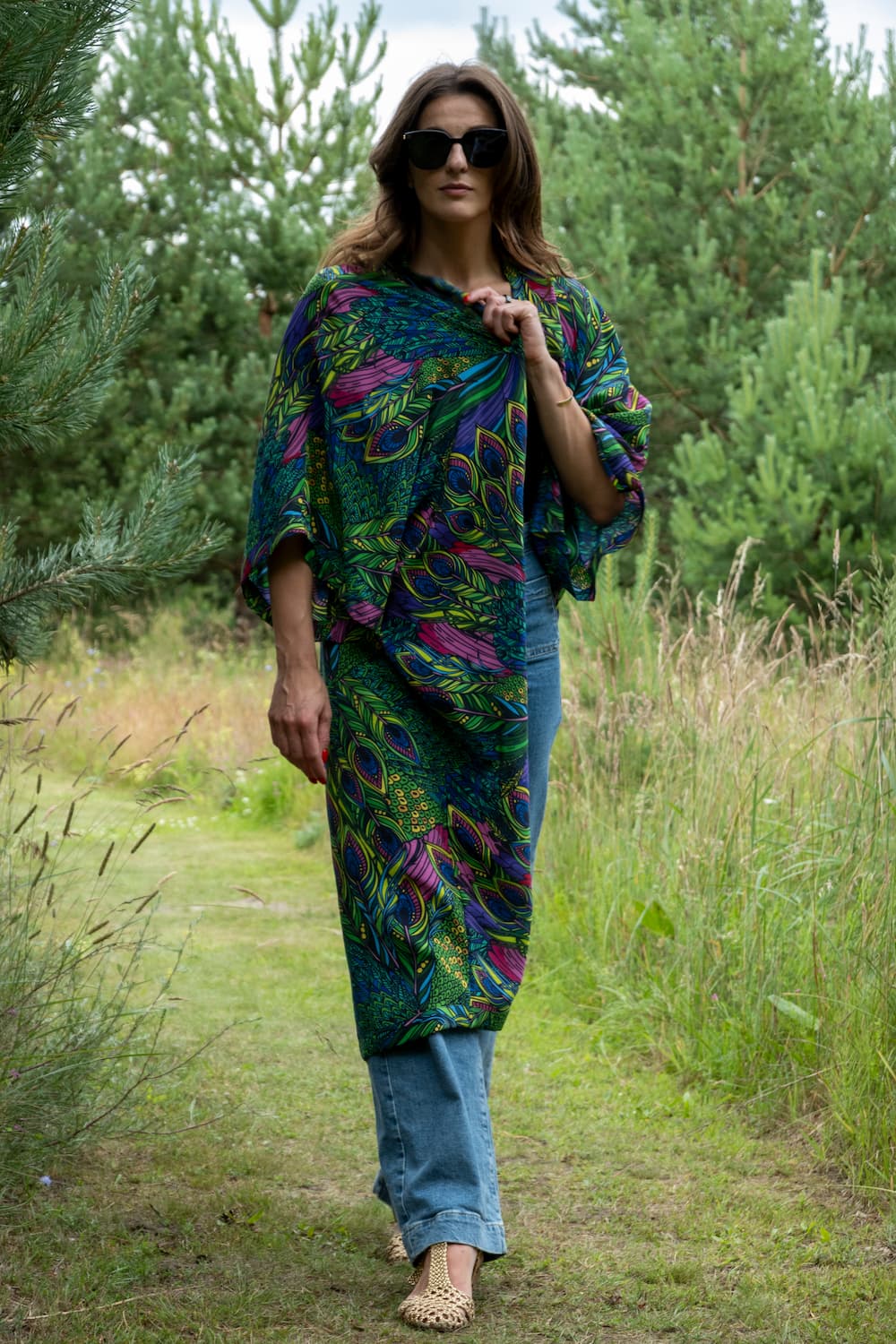 Kimono in Silk "Gorgeous Peacock" with belt