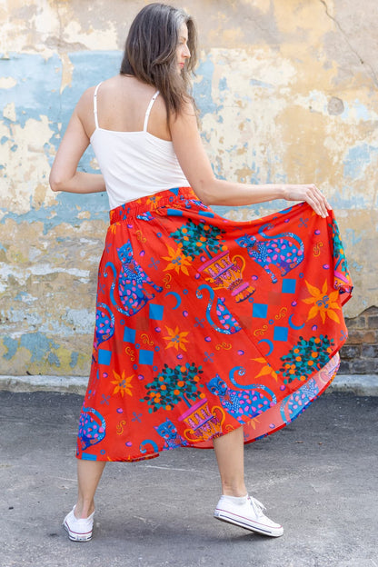 Skirt in Cotton "Red Cats"