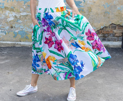 Skirt in Cotton "Leopards in Orchids"