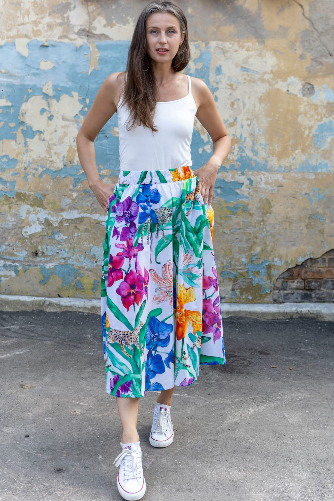 Skirt in Cotton "Leopards in Orchids"