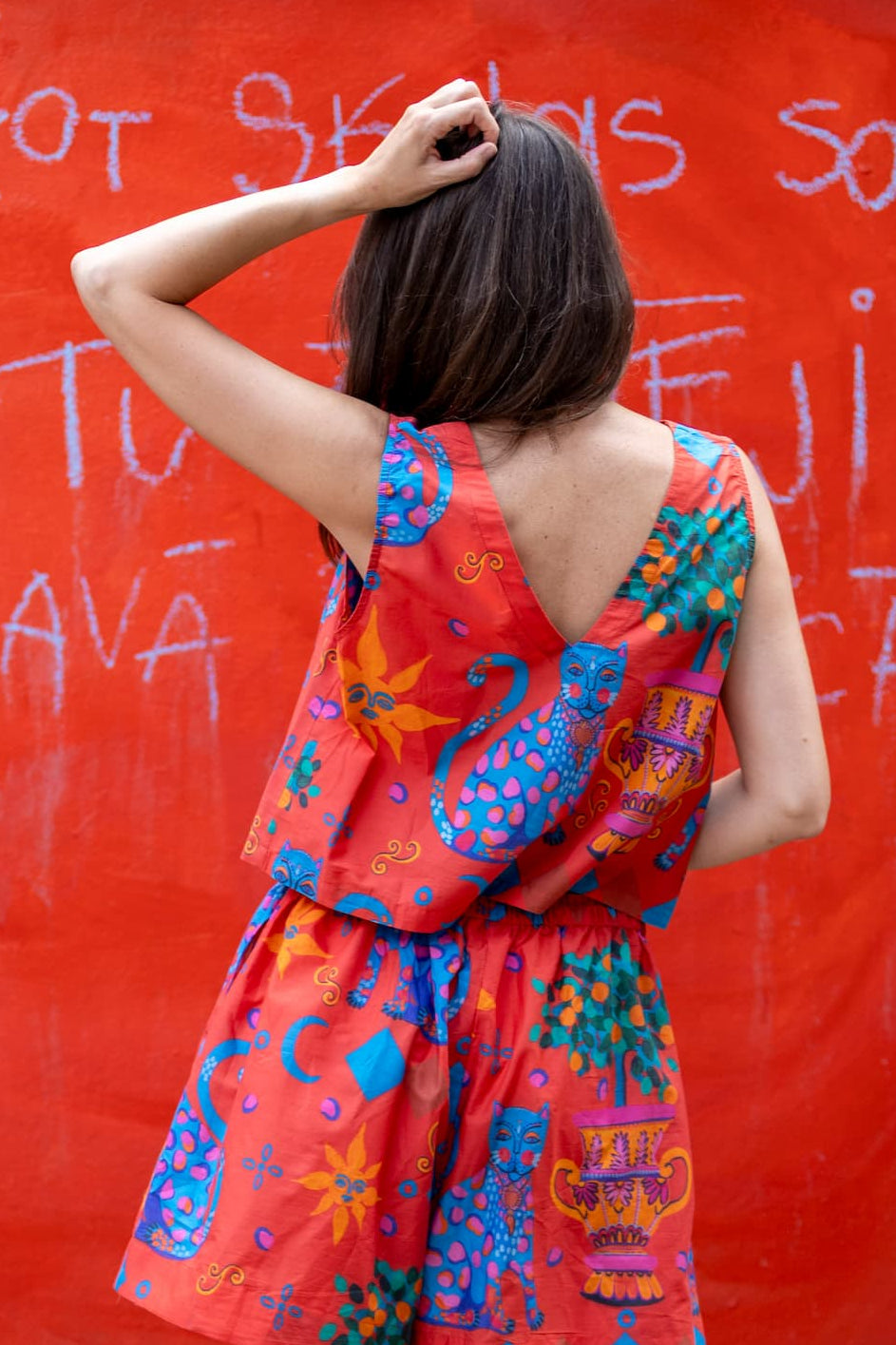 Sleeveless top in cotton Red Cats