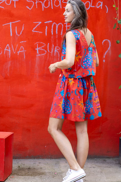 Sleeveless top in cotton Red Cats
