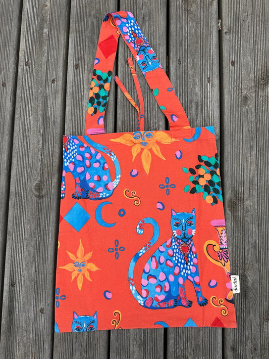 City Tote in Cotton Duck "Red Cats"