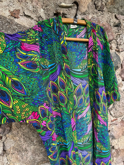 Kimono in Silk "Gorgeous Peacock" with belt