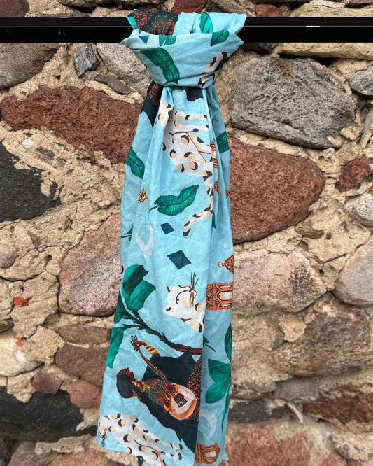Beach Sarong in Cotton Voile "Pale Blue Bedouin Moon"