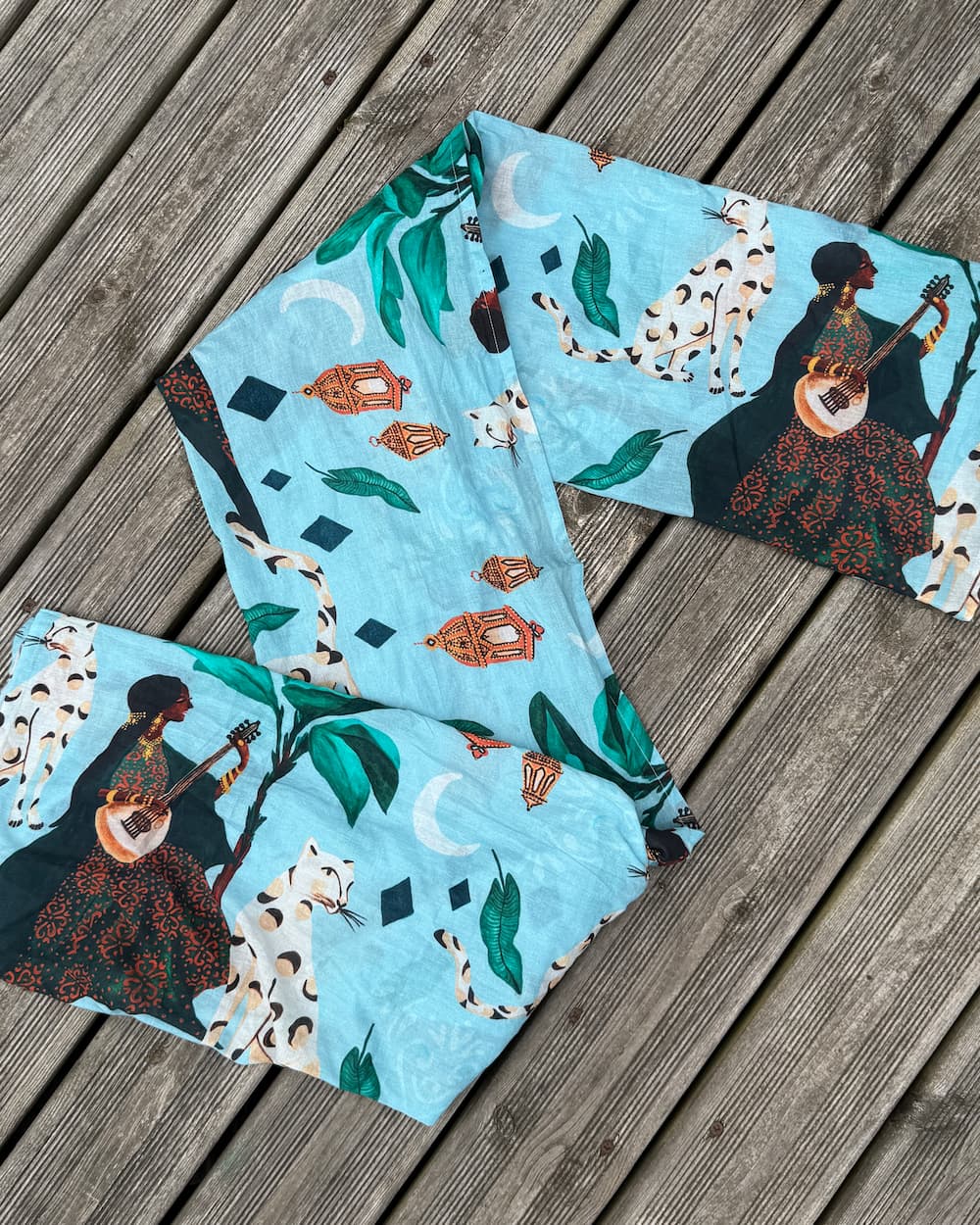 Beach Sarong in Cotton Voile "Pale Blue Bedouin Moon"
