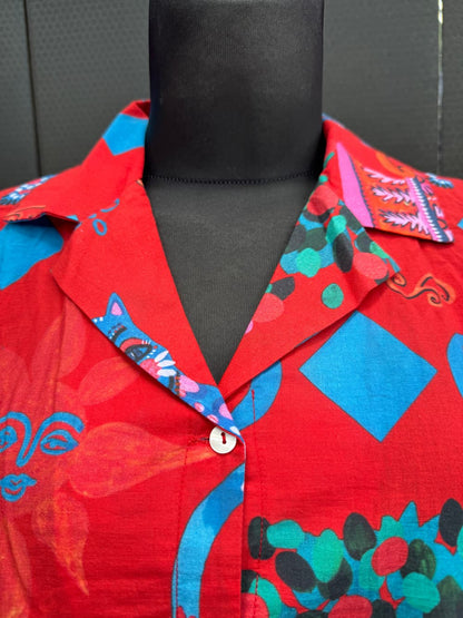 Lounge Top in Cotton "Red Cats"