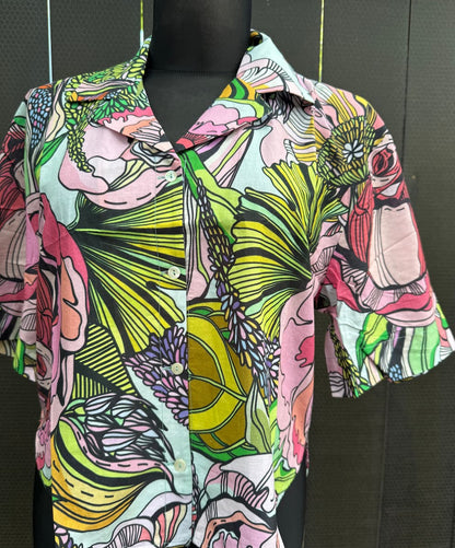 Lounge Top in Cotton "Pink Green Flowers"
