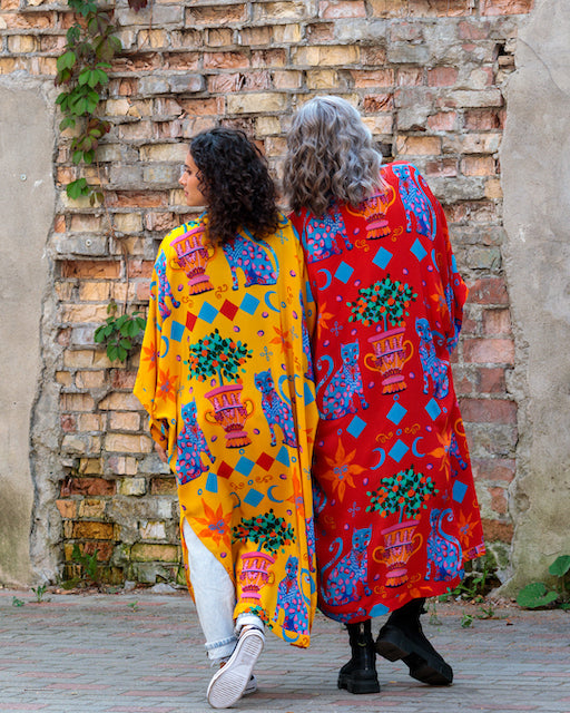 Kimono in Silk "Mandarino Cats"