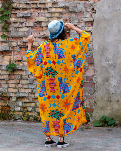 Kimono in Silk "Mandarino Cats"