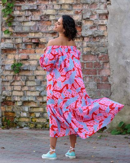 Midi Dress in Cotton "Pink Oshu"